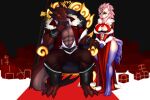  anthro capcom chair dragon duo female furniture gift gift_box greedmasterh hi_res king looking_at_viewer male male/female melee_weapon monster_hunter queen red_body royalty shara_ishvalda sitting sword throne video_games weapon 