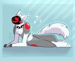  archion collar fluffy fluffy_tail fur looking_at_viewer lying machine male on_side protogen solo spiked_collar spikes unknown_artist white_body white_fur 