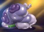  antennae_(anatomy) anthro areola badgerben belly big_belly big_breasts breast_squish breasts female goodra half-closed_eyes hand_on_breast holding_breast huge_breasts huge_thighs hyper hyper_breasts kneeling narrowed_eyes nintendo nipples nude orange_eyes overweight overweight_anthro overweight_female pok&eacute;mon pok&eacute;mon_(species) purple_body purple_nipples solo squish thick_thighs tongue tongue_out video_games 