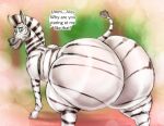  2017 all_fours big_butt butt dialogue dreamworks equid equine feral huge_butt hyper hyper_butt looking_at_viewer looking_back madagascar_(series) male mammal marty_the_zebra nude open_mouth presenting presenting_hindquarters raised_tail solo speech_bubble teeth text tongue wide_hips xtrent968 zebra 