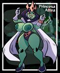  alien alien_humanoid amphibian animal_humanoid attea ben_10 big_breasts blush breasts cartoon_network clothed clothing crown eyewear female frog green_body green_skin hi_res huge_thighs humanoid juanp1arts lips mammal mammal_humanoid nipples not_furry nude smile solo spanish_text text thick_thighs 