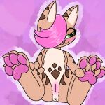  abstract_background anthro anus blush capcom domestic_cat felid feline felis felyne female foot_grab fur genitals hair hand_on_knee hand_on_leg looking_away lynian mammal monster_hunter monster_hunter_stories_2:_wings_of_ruin palico pawpads pink_background pink_hair pink_pawpads pink_pussy pussy semi-anthro simple_background sitting solo striped_body striped_fur stripes tan_body tan_fur theenyface tsukino_(monster_hunter_stories) video_games 