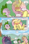  2:3 anthro blush bodily_fluids cold-blooded-twilight comic dialogue dragon english_text equid equine eyes_closed female feral flower_hair_accessory fluttershy_(mlp) flying_sweatdrops friendship_is_magic group hand_on_cheek hasbro hi_res horn male mammal my_little_pony outside pegasus sparkles speech_bubble spike_(mlp) sweat sweatdrop text thought_bubble trio twilight_sparkle_(mlp) unicorn wings young 