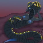  absurd_res anthro apode blue_eyes blue_nipples breasts claws draconcopode female glowing glowing_eyes hi_res legless living_tail long_claws mizukithia naga nipples reptile scalie serpentine snake snake_hood snake_tail snarilla solo unusual_anatomy unusual_tail 
