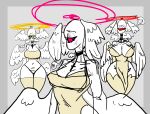  1_eye angel anthro biblically_accurate_angel big_breasts blush breasts clothed clothing cross dialogue female fur group halo hi_res multi_wing partially_clothed pink_eyes red_eyes speech_bubble thatpaddles white_body white_fur wings yellow_eyes 