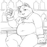  1:1 2022 ailurid anthro balls belly big_belly bow_tie dokyudokyu1 genitals hi_res humanoid_hands kemono male mammal monochrome moobs overweight overweight_male penis red_panda sitting solo 