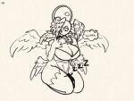  angel anthro biblically_accurate_angel big_breasts breasts clothed clothing cross dialogue duo female fur ghoulishgourd halo hi_res horniel_(thouartphi) human jewelry kneeling male male/female mammal multi_wing necklace partially_clothed simple_background size_difference sleeping wings 