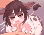  &lt;3 anthro bent_over blush bodily_fluids bovid bovine breasts brown_body brown_eyes brown_fur cattle cum cum_drip cum_in_mouth cum_inside cum_on_penis dripping duo fellatio female fur genital_fluids genitals hearts_around_text hi_res human human_on_anthro interspecies kionant looking_at_viewer male male/female mammal navel nude onomatopoeia oral oral_penetration orgasm penetration penile penis pink_nose saliva saliva_on_penis sex simple_background sound_effects text text_with_heart white_body white_fur 