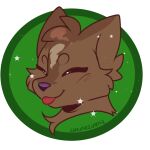  1:1 alpha_channel ambiguous_gender anthro brown_body brown_fur circle_background circle_eyebrows eyebrows eyes_closed fur green_background hi_res lunariumn lutrine mammal mustelid portrait shaded simple_background simple_shading solo tongue tongue_out 