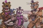  absurd_res animatronic anthro bow_tie chubby_anthro chubby_male clothing five_nights_at_freddy&#039;s five_nights_at_freddy&#039;s:_security_breach five_nights_at_freddy&#039;s_4 funtime_freddy_(fnafsl) furrlow glamrock_freddy_(fnaf) gregory_(fnaf) group hat headgear headwear hi_res humor lagomorph leporid machine male mammal nightmare_fredbear_(fnaf) puppet puppet_bonnie_(fnafsl) rabbit robot scottgames sharp_teeth sister_location smile stomach_mouth teeth tongue top_hat ursid video_games 