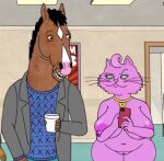  absurd_res anthro areola big_breasts bojack_horseman bojack_horseman_(character) breasts clothed clothing digital_media_(artwork) domestic_cat duo edit edited_screencap equid equine felid feline felis female fur genitals hair hi_res horse huge_breasts male male/female mammal netflix nipples nude orphazoid princess_carolyn pussy thick_thighs 