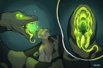  anthro bodily_fluids canid canine canis coiling digital_media_(artwork) drooling duo eye_contact fangs feral fur green_eyes green_insides hi_res humanoid hypnosis hypnotic_eyes imminent_vore looking_at_another male male/male mammal mind_control mouth_shot nude open_mouth oral_vore reptile saliva scalie simple_background size_difference smile snackable snake teeth tongue tongue_out underwater underwater_scenery vore water wolf 