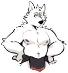  adastra adastra_(series) bottomwear canid canine canis cassius_(adastra) clothing echo_project fur haps loincloth male mammal muscular nipples red_eyes solo video_games visual_novel white_body white_fur wolf 
