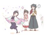  ... 2boys 2girls adapted_costume afterimage apron black_hair black_hakama blush brown_hair bug butterfly butterfly_hair_ornament clapping dancing earrings hair_ornament hakama hands_up haori japanese_clothes jewelry kamado_tanjirou kimetsu_no_yaiba kochou_shinobu leg_wrap long_hair long_sleeves looking_at_another looking_at_viewer low_ponytail multicolored_hair multiple_boys multiple_girls ninja obi outstretched_arms pants_tucked_in peeking_out ponytail purple_eyes red_hakama sachinyopo sash side_ponytail spoken_ellipsis standing standing_on_one_leg streaked_hair tabi tasuki tomioka_giyuu tsuyuri_kanao updo wa_maid waist_apron white_background wide_sleeves zouri 