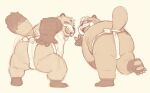  2022 anthro asian_clothing blush butt canid canine clothing duo east_asian_clothing garouzuki humanoid_hands japanese_clothing kemono male mammal mature_male mawashi overweight overweight_male raccoon_dog simple_background tanuki 