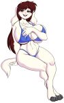  anthro areola areola_slip big_breasts bikini bovid breasts brown_hair caprine clothing eyebrow_through_hair eyebrows female floppy_ears fur gianna_goat goat hair hi_res hooves huge_breasts long_hair looking_at_viewer mammal nipple_outline red_eyes simple_background sitting skidd solo swimwear translucent translucent_hair white_background white_body white_fur 
