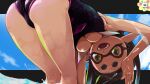  +_+ 1girl alternate_costume armpits arms_up ass bent_over black_hair blue_background blue_sky breasts callie_(splatoon) cleavage cloud commentary_request day fangs from_behind happy hideyoshi_(swliyhbpe9xqqze) kneepits legs legs_together letterboxed long_hair looking_at_viewer looking_back medium_breasts mole mole_under_eye one-piece_swimsuit open_mouth outdoors outside_border pointy_ears purple_swimsuit shiny shiny_skin skindentation sky smile solo splatoon_(series) standing swimsuit teeth tentacle_hair thick_eyebrows water waving wet yellow_eyes 