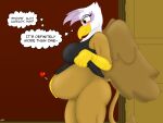  &lt;3 2022 4:3 absurd_res anthro avian beak belly blush bottomless brown_body brown_feathers brown_fur clothed clothing clothing_lift door english_text feathered_wings feathers female friendship_is_magic fur gilda_(mlp) gryphon hand_on_stomach hasbro hi_res multicolored_body multicolored_feathers muscular muscular_female my_little_pony mythological_avian mythology navel navel_piercing piercing pregnant pregnant_growth purple_body purple_feathers shirt shirt_lift smile solo tail_tuft text thick_thighs thought_bubble topwear tuft undyingwolf white_body white_feathers wings yellow_eyes 