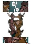  abs anthro balls bambi bambi_(film) cervid comic disney duo english_text genitals hand_on_chest hi_res humanoid_genitalia humanoid_penis kappax kissing male male/male mammal penis ronno text tongue 