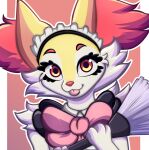  ambiguous_gender anthro arms_bent black_clothing braixen canid canine chromaboiii cleaning_tool clothed clothing crossdressing ellie_the_braixen eyelashes fluffy fur girly hi_res holding_object inner_ear_fluff maid_uniform male mammal multicolored_body multicolored_fur nintendo pok&eacute;mon pok&eacute;mon_(species) red_eyes tuft uniform video_games white_body white_fur yellow_body yellow_fur 