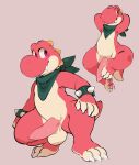 anthro balls bandanna_on_neck bracelet claws crouching erection fangs gazpacho genitals hands_behind_head hi_res jewelry male mario_bros nintendo penis red_body red_scales scales scalie simple_background smile solo spiked_bracelet spikes video_games yoshi 