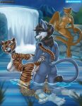  absurd_res anthro disney dreamworks female fureverick group hi_res hybrid kung_fu_panda male male/female master_tigress nala nude skinny_dipping the_lion_king trio voyeur 