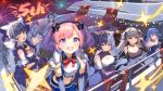  6+girls absurdres artist_request azur_lane banner breasts cheshire_(azur_lane) chinese_commentary cleavage congratulations dress fireworks formidable_(azur_lane) helena_(azur_lane) helena_(may_i_have_this_dance?)_(azur_lane) highres illustrious_(azur_lane) lights multiple_girls official_alternate_costume official_art one_eye_closed railing saratoga_(azur_lane) unicorn_(azur_lane) ying_swei_(azur_lane) 