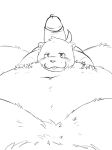  2022 96panda anthro belly big_belly blush bodily_fluids duo erection genital_fluids genitals hi_res humanoid_genitalia humanoid_penis kemono lutrine lying male mammal monochrome moobs mustelid navel overweight overweight_male penis precum sea_otter simple_background size_difference tongue tongue_out 
