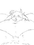  2022 96panda anthro belly big_belly blush bodily_fluids cum duo genital_fluids hi_res kemono lutrine lying male mammal monochrome moobs mustelid navel overweight overweight_male question_mark sea_otter simple_background size_difference surprise tears 