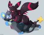  black_body blue_body butt duo earthb-kun eeveelution feral hi_res looking_at_viewer luxio male male/male male_on_bottom male_on_top nintendo on_bottom on_top open_mouth pok&eacute;mon pok&eacute;mon_(species) red_eyes spread_legs spreading umbreon video_games 
