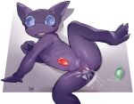  buttplug female genitals hi_res looking_at_viewer nintendo nude plug_(sex_toy) pok&eacute;mon pok&eacute;mon_(species) presenting presenting_pussy purple_body pussy sableye sex_toy solo spread_legs spreading vappoki video_games 
