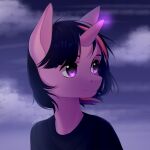  1:1 2019 anthro artist_name black_clothing black_shirt black_topwear blue_hair clothed clothing cloud digital_media_(artwork) female friendship_is_magic hair hasbro hi_res horn magic magic_user multicolored_hair my_little_pony outside pink_hair purple_eyes purple_hair shaded shirt sky solo tealsick topwear twilight_sparkle_(mlp) unicorn_horn 