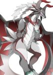  blush claws dragon dragonmaid_strahl dragonryuusuki duel_monster female feral hi_res horn konami nude scales scalie simple_background solo white_background wings yu-gi-oh 