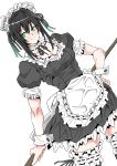  1girl absurdres alternate_costume apron breasts bun_cover choker cleavage double_bun dutch_angle enmaided fate/grand_order fate_(series) green_eyes hair_between_eyes hand_on_hip highres kimuwaipu lace lace-trimmed_apron lace-trimmed_legwear lace_choker lace_trim looking_at_viewer maid maid_apron maid_headdress medium_breasts medium_hair qin_liangyu_(fate) smile solo wrist_cuffs zettai_ryouiki 