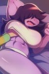  ambiguous_gender anthro big_breasts bodily_fluids breasts clothing deltarune drooling female female/ambiguous frisk_(undertale) hand_on_breast hi_res panties saliva scalie shirt sleeping susie_(deltarune) topwear undertale undertale_(series) underwear video_games wildblur 