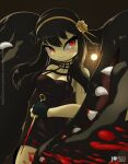  accessory anthro blood blush bodily_fluids breasts cleavage clothed clothing dress female fingerless_gloves gloves hair_accessory hairband handwear hi_res mawile nintendo pok&eacute;mon pok&eacute;mon_(species) red_eyes rilex_lenov solo spy_x_family video_games yor_forger 