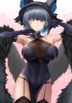  1girl ;3 absurdres animal_hat armpits arms_up azur_lane bangs bare_shoulders black_dress black_gloves black_hair black_headwear black_legwear black_panties blue_eyes blue_flower blue_hair blue_rose blush breasts cat_hat cheshire_(azur_lane) cleavage closed_mouth covered_navel dress eyebrows_visible_through_hair flower fur_shawl garter_straps gloves gradient gradient_background hat highres large_breasts looking_at_viewer multicolored_hair one_eye_closed panties pelvic_curtain pink_background pointy_ears rose sankyo_(821-scoville) shawl short_hair skindentation sleeveless sleeveless_dress solo streaked_hair tassel thighhighs two-tone_hair underwear 