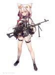  1girl animal_hood bangs breasts closed_mouth dsmile eyebrows_visible_through_hair fingerless_gloves fingernails full_body girls&#039;_frontline gloves gun highres holding holding_weapon hood hooded_jacket jacket large_breasts legs_apart leotard lips long_hair machine_gun official_art open_clothes open_jacket page_number pink_hair purple_eyes scope shiny shiny_clothes shiny_hair shiny_skin shoes simple_background smile socks solo standing tachi-e thigh_strap ukm-2000_(girls&#039;_frontline) weapon white_background 