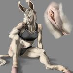  animal_genitalia animal_pussy anthro anus asinus bottomwear bra breasts clitoris clothing donkey equid equine equine_pussy female fur genitals grey_background hair hi_res hooves mammal mane nipple_outline pussy simple_background sitting solo sports_bra sportswear tight_clothing underwear venlightchaser white_body white_fur white_hair 