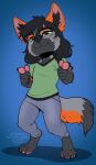  2022 4_toes 5_fingers ambiguous_gender anthro black_hair canid canine digital_media_(artwork) digitigrade eyewear feet fingers fox glasses green_eyes hair hi_res kittydee looking_at_viewer mammal smile solo toes 