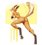  breasts butt canid canine dany-j female fox genitals hi_res mammal nude pussy rey_(barkyeet) simple_background solo tail_motion tailwag 