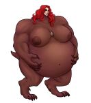  anthro belly big_belly big_breasts breasts canid canine canis domestic_dog female greedlust hair hanna-barbera human hybrid mammal musclegut muscular nipples red_hair scooby-doo_(series) scrappy-doo solo transformation 