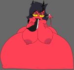 absurd_res anthro belly big_belly big_breasts breasts canid canid_demon cherrykl demon digestion duo female female/female female_pred hellhound helluva_boss hi_res humanoid hyper hyper_belly imp loona_(helluva_boss) mammal millie_(helluva_boss) oral_vore tail vore 