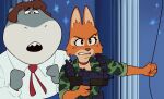  anthro canid canine clothing crossover diane_foxington dreamworks duo explosives female fish fox grenade gun lupin_iii male mammal marine military military_uniform mr._shark_(the_bad_guys) necktie piercing ranged_weapon shark the_bad_guys uniform unseriousguy weapon 