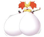  anthro bead_necklace big_breasts breasts delphox featureless_breasts female fire hi_res holding_object holding_stick huge_breasts hyper hyper_breasts inner_ear_fluff jcdr multicolored_body nintendo open_mouth pok&eacute;mon pok&eacute;mon_(species) red_eyes solo stick tuft two_tone_body video_games 