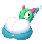  big_breasts black_eyes breasts cleavage clothed clothing female green_hair hair hair_over_eye hi_res huge_breasts humanoid hyper hyper_breasts jcdr kirlia looking_at_viewer nintendo not_furry one_eye_obstructed open_mouth pok&eacute;mon pok&eacute;mon_(species) raised_arm shirt solo topwear video_games white_body 
