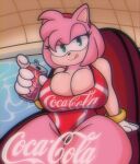  2022 4_fingers absurd_res accessory amy_rose anthro beverage beverage_can big_breasts black_nose bracelet breasts can cleavage clothed clothing coca-cola container eulipotyphlan eyelashes female fingers green_eyes hair hair_accessory hairband half-closed_eyes hedgehog hi_res holding_can holding_container holding_object huge_breasts jewelry licking licking_lips looking_at_viewer mammal narrowed_eyes one-piece_swimsuit pink_hair sega short_hair sitting smile soda solo someth1ngoranother sonic_the_hedgehog_(series) swimwear text text_on_clothing thick_thighs tongue tongue_out wide_hips 