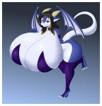  absurd_res anthro big_breasts breasts clothing dragon female hair hi_res horn huge_breasts hyper hyper_breasts jcdr leggings legwear looking_at_viewer multicolored_body multicolored_hair non-mammal_breasts purple_eyes scalie smile solo swissy thick_thighs topwear two_tone_body two_tone_hair wings 