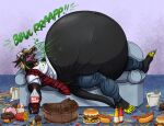  anthro belly big_belly bloated burping dragon food furniture lying male obese open_mouth overweight sofa solo stuffing tankdragon 