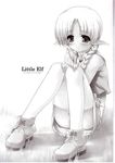  blush copyright_request elf greyscale monochrome ooji pointy_ears pussy solo thighhighs 